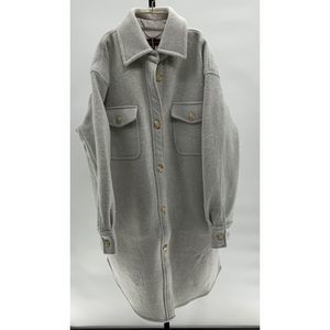 Quince Women's 100% Merino Wool Long Shirt Jacket Light Gray M